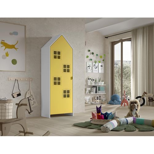 Kleiderschrank ></noscript>CASAMI BRUGES< in Weiß/Gelb lackiert - 57,6x171,3x37 (BxHxT)