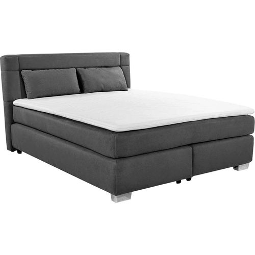 Boxspringbett - 160 x 200 cm - Grau - Mikrofaser - mit Kaltschaumtopper