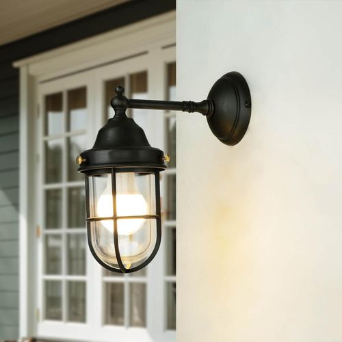 Wandlampe außen Messing massiv Glas E27 H: 30 cm IP44 in Bronze Maritim Außenleuchte Garten Haus Balkon