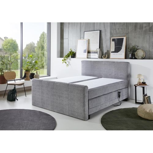 Boxspringbett - 180 x 200 cm - Silbergrau - Stoffbezug - mit motorischer Verstellung