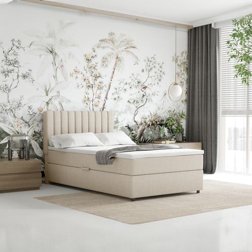 Boxspringbett 120x200 EVEREST, mit Topper, mit Bettkästen, Einzelbett, Beige, Panda Möbel