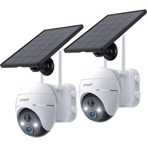 ieGeek Solar Überwachungskamera Aussen Akku WLAN Kamera mit Solarpanel Outdoor 3MP UHD Farbnachtsicht, Automatische Verfolgung, 2-Wege Audio ( 2 Stk)