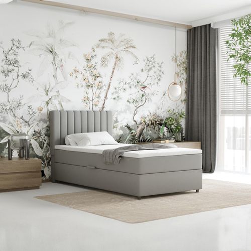 Boxspringbett 100x200 EVEREST, mit Topper, mit Bettkästen, Einzelbett, Hellgrau, Panda Möbel