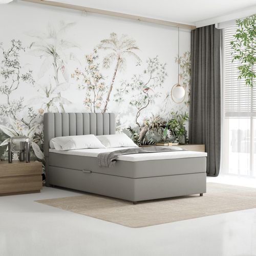 Boxspringbett 120x200 EVEREST, mit Topper, mit Bettkästen, Einzelbett, Hellgrau, Panda Möbel