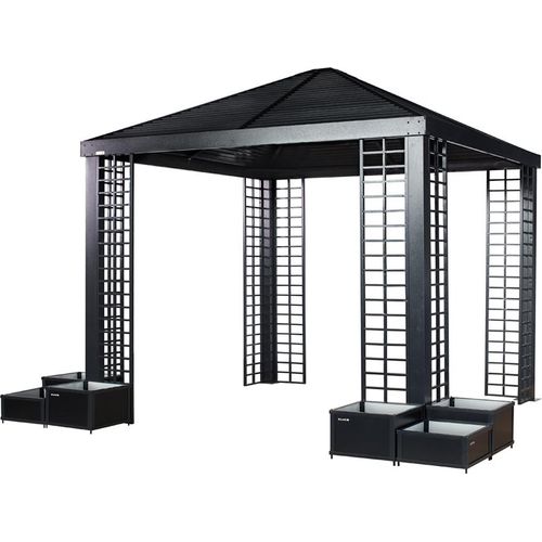 Sojag Alu Pavillon Havana 1010 Hardtop Pavillon inkl. Pflanzkübel Schwarz 298x298x294 cm