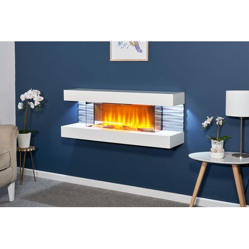 Sureflame WM-9332 elektrischer Wandkamin mit Downlights und Fernbedienung in reinem Weiß