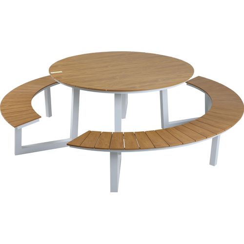 AXI Taco runder Picknicktisch in Teak Holz Look & Weiß für 6 Personen | Picknick Tisch / Picnic Table / Picknickbank Rund für Erwachsene aus