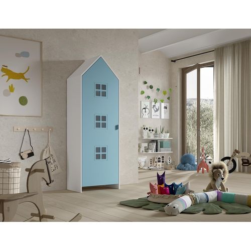 Kleiderschrank ></noscript>CASAMI BRUGES< in Weiß/Blau lackiert - 57,6x171,3x37 (BxHxT)