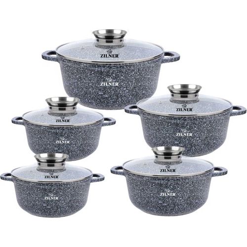 Topfset, Graue Töpfe mit Keramik-marmorbeschichtung, Induktionstöpfe, Glasdeckel, (5,6L/4,5L/3,2L/2,3L/1,3L)