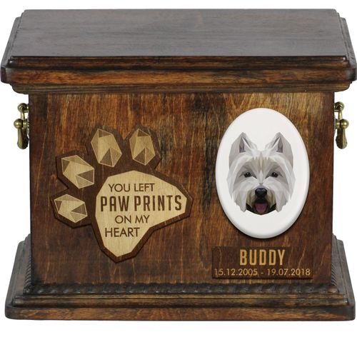 West Highland White Terrier, Weißer Hochlandterrier, Westie Personalisierte Hundeurne mit Gravur, Erinnerungsbox für Hundeknochen von der Marke Art-Dog