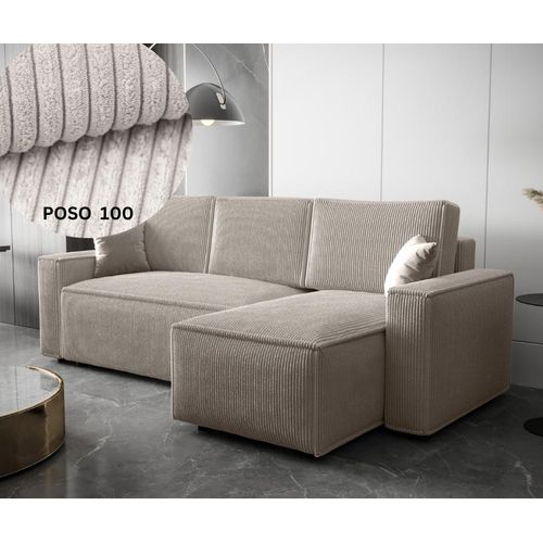 Ecksofa AMRO Schlafsofa mit Bettkasten CORD Stoff (Beige)