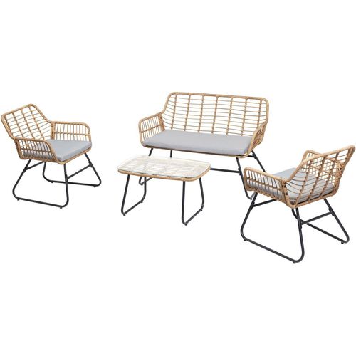 Gartenmöbel RIVIERA, Schwarz & Braun - Zweisitzer Loungeset mit 2 Sesseln und Beistelltisch, kleines Gartensofa aus Polyrattan, Metallgestell wetterfest