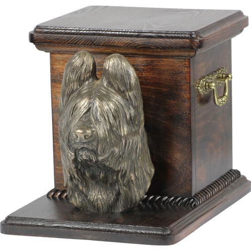 Briard, Berger de Brie - Eine Urne für die Asche eines Hundes mit einer Statuette, eine elegante Urne für einen Hund, eine außergewöhnliche Urne mit dem Porträt eines Hundes von der Marke Art-Dog.