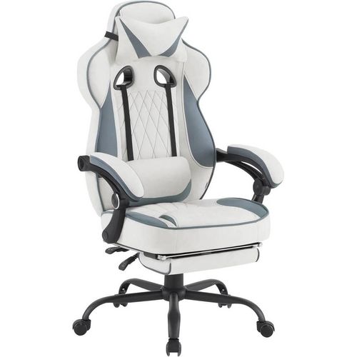 WOLTU Gaming Stuhl mit Taschenfederkissen, ergonomisch, Fußstütze, blau+weiß