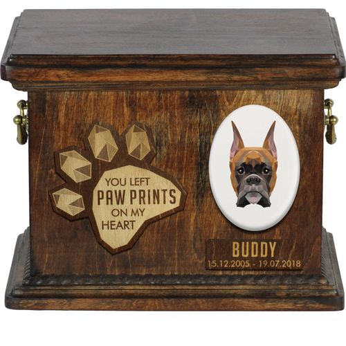 Boxer, Deutscher Boxer I Personalisierte Hundeurne mit Gravur, Erinnerungsbox für Hundeknochen von der Marke Art-Dog