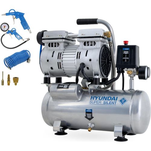 HYUNDAI Silent Kompressor SAC55751 SET (8 bar, 6L, tragbar, ÖLFREI, 59 dB, 550 W / 0.75 PS)