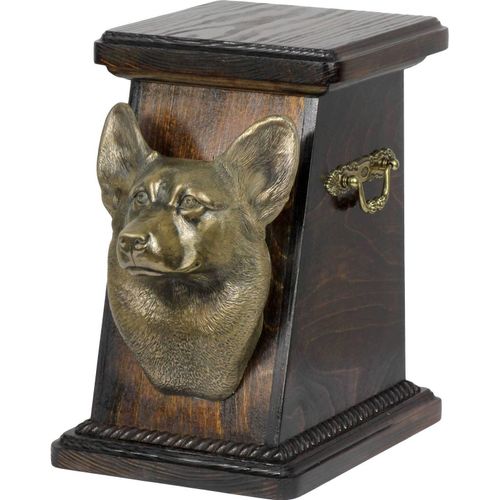 Pembroke Welsh Corgi eine Ascheurne für Hunde, eine elegante Urne mit einer Statue, eine Gedenkurne mit dem Porträt eines Hundes von der Marke Art-Dog