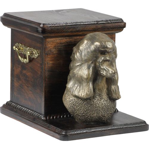 Pudel - Eine Urne für die Asche eines Hundes mit einer Statuette, eine elegante Urne für einen Hund, eine außergewöhnliche Urne mit dem Porträt eines Hundes von der Marke Art-Dog.
