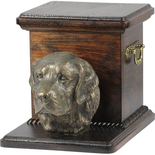 Golden Retriever - Eine Urne für die Asche eines Hundes mit einer Statuette, eine elegante Urne für einen Hund, eine außergewöhnliche Urne mit dem Porträt eines Hundes von der Marke Art-Dog.