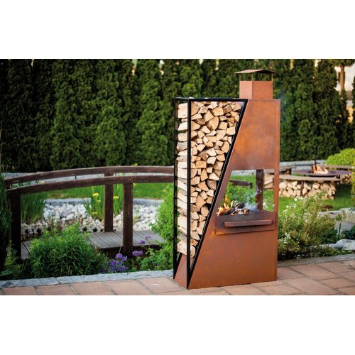 Grill Grillstelle Feuerstelle Holzkohlegrill XL Barbecue aus Metall mit Holzlege