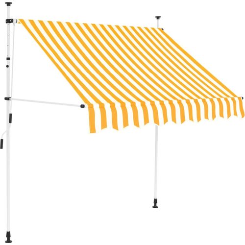 Orange-weiß gestreifte, manuell einziehbare Markise. Wasser-, staub- und UV-beständig. Robust, 200 cm