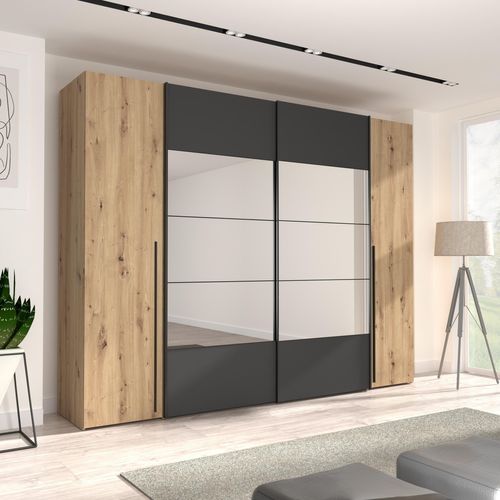 Kleiderschrank ></noscript>RAYONG< in Artisan Eiche / Schwarz - 270,3x210x61,2cm (BxHxT)