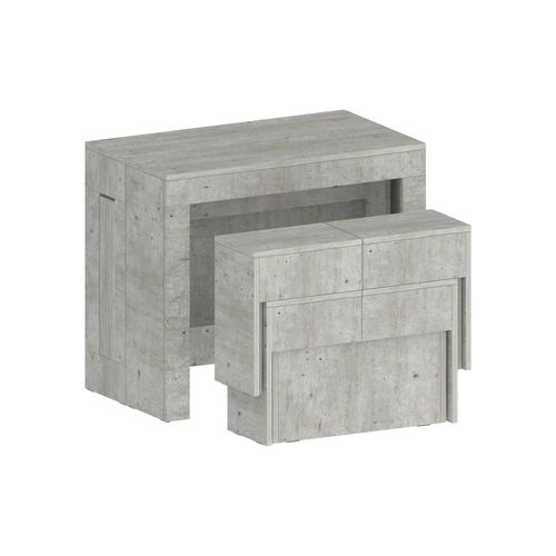 Tisch- und Stuhlset Eric, Mehrzweckkomposition, Set mit Konsole und 2 ausziehbaren Bänken, 100 % Italy, 66 x 25 x 45 cm, Zement