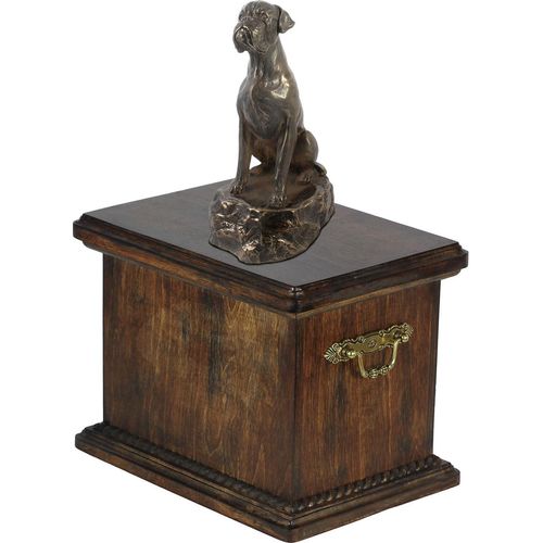 Boxer, Deutscher Boxer IV eine Urne für die Asche des Hundes, eine Urne mit einer Statue, eine elegante Urne im klassischen Stil der Marke Art-Dog