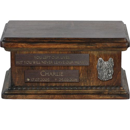 Briard, Berger de Brie II - hölzerne Urne für die Asche eines Hundes, personalisierte Urne mit Gravur, kleine Urne für Hundesasche von der Marke Art-Dog