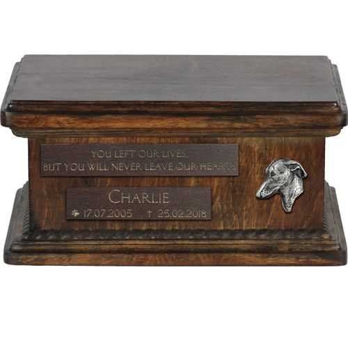 Italienisches Windspiel, Italian Greyhound - hölzerne Urne für die Asche eines Hundes, personalisierte Urne mit Gravur, kleine Urne für Hundesasche von der Marke Art-Dog