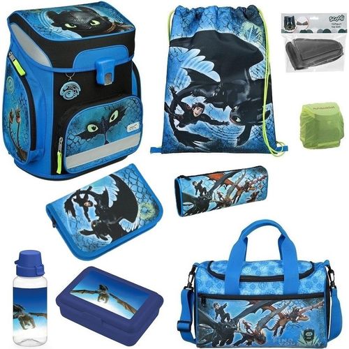 DRAGONS - DRACHE OHNEZAHN Schulranzen 1. Klasse Scooli EasyFit 9-teiliges Set mit Sporttasche