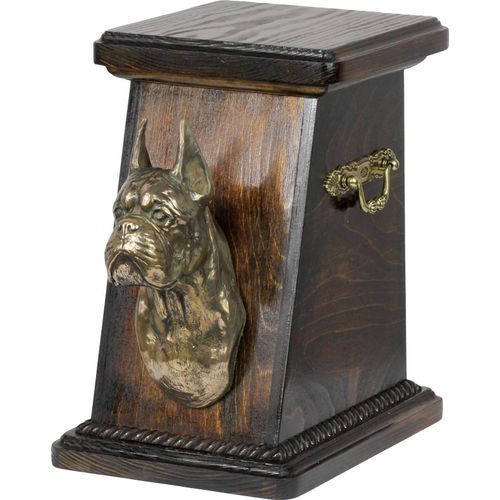 Boxer, Deutscher Boxer eine Ascheurne für Hunde, eine elegante Urne mit einer Statue, eine Gedenkurne mit dem Porträt eines Hundes von der Marke Art-Dog