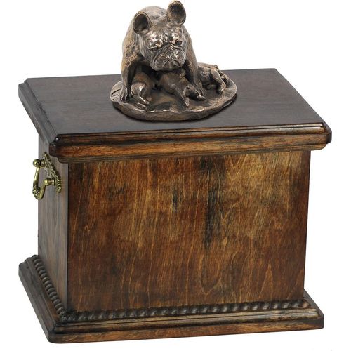 Französische Bulldogge I eine Urne für die Asche des Hundes, eine Urne mit einer Statue, eine elegante Urne im klassischen Stil der Marke Art-Dog