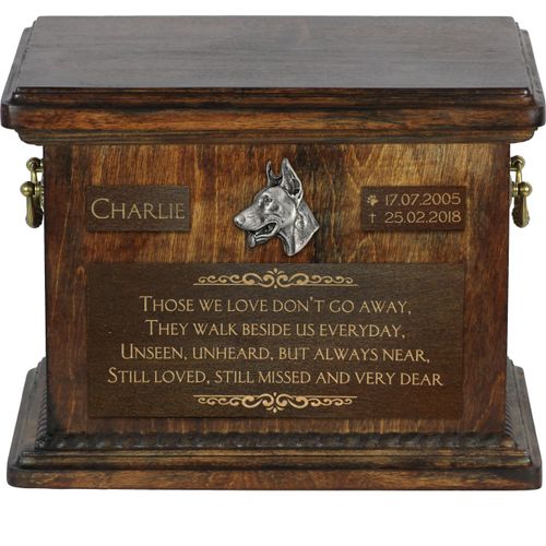 Dobermann Personalisierte Hundeurne mit Gravur, Erinnerungsbox für Hundeknochen von der Marke Art-Dog