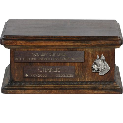 Boxer, Deutscher Boxer I - hölzerne Urne für die Asche eines Hundes, personalisierte Urne mit Gravur, kleine Urne für Hundesasche von der Marke Art-Dog