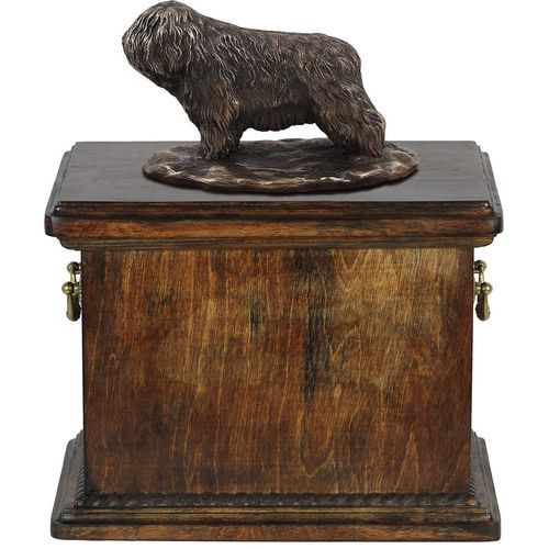 Polnischer Niederungshütehund, PON eine Urne für die Asche des Hundes, eine Urne mit einer Statue, eine elegante Urne im klassischen Stil der Marke Art-Dog