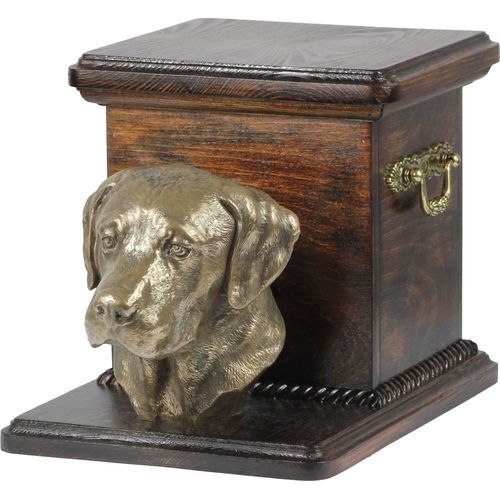 Labrador Retriever - Eine Urne für die Asche eines Hundes mit einer Statuette, eine elegante Urne für einen Hund, eine außergewöhnliche Urne mit dem Porträt eines Hundes von der Marke Art-Dog.