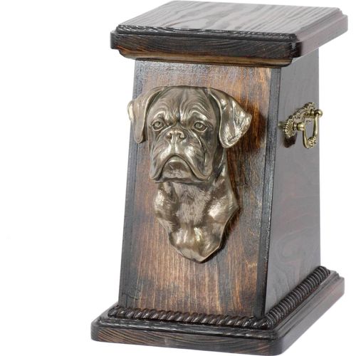 Boxer, Deutscher Boxer I eine Ascheurne für Hunde, eine elegante Urne mit einer Statue, eine Gedenkurne mit dem Porträt eines Hundes von der Marke Art-Dog