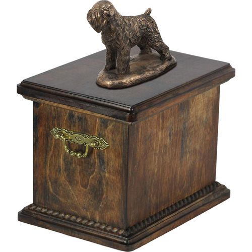 Russischer Schwarzer Terrier, Russkiy Tchiorny Terrier eine Urne für die Asche des Hundes, eine Urne mit einer Statue, eine elegante Urne im klassischen Stil der Marke Art-Dog