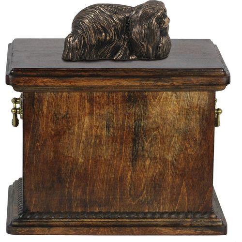 Pekingese, Pekinese, Peking-Palasthund eine Urne für die Asche des Hundes, eine Urne mit einer Statue, eine elegante Urne im klassischen Stil der Marke Art-Dog