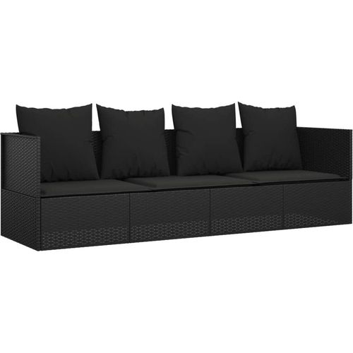 Prolenta Premium - Outdoor-Loungebett mit Kissen Schwarz Poly Rattan