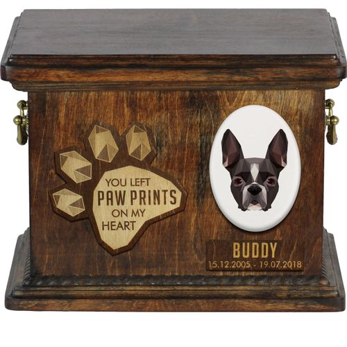 Boston Terrier Personalisierte Hundeurne mit Gravur, Erinnerungsbox für Hundeknochen von der Marke Art-Dog