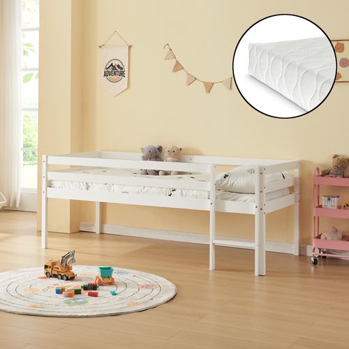 Kinderbett 'Siikalatva' 90x200cm mit Matratze mit Rausfallschutz Kiefernholz