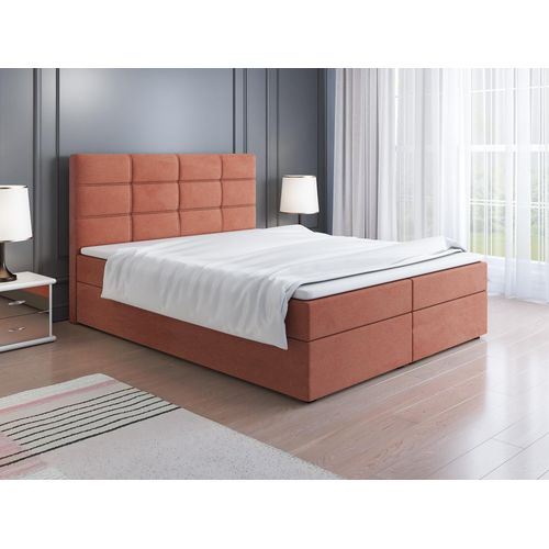 Boxspringbett Schlafzimmerbett ARNAU 160x200cm in Stoff Alcantara Lachs