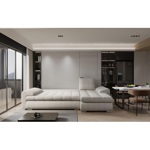 Ecksofa Sofa HECKTOR mit Schlaffunktion Stoff Castel Grau Ottomane Rechts