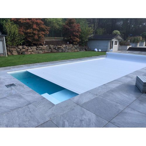 Pool Oberflurrollladen BASIC - Manuell - 3,50 m x 5,50 m | PVC Lamellen | Weiß