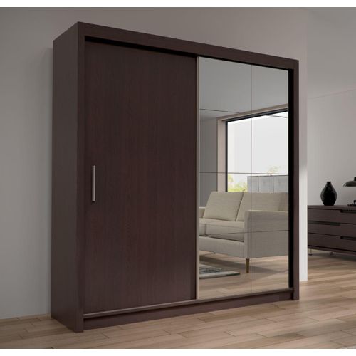 Kleiderschrank PESO 200 Schiebetürenschrank mit Spiegiel Braun- Wenge