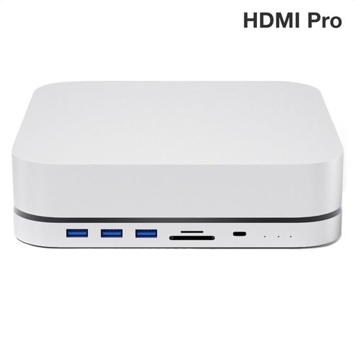 iMounts Mac Mini Docking Station Pro mit HDMI, USB-C, USB3.0 ssd festplattengehäuse - Kompatibel mit Mini M1 und M2 - Silber