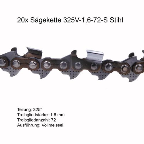 20 Stück Stihl RSC Sägekette 325 1.6 mm 72 TG Vollmeissel