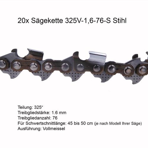 20 Stück Stihl RSC Sägekette 325 1.6 mm 76 TG Vollmeissel